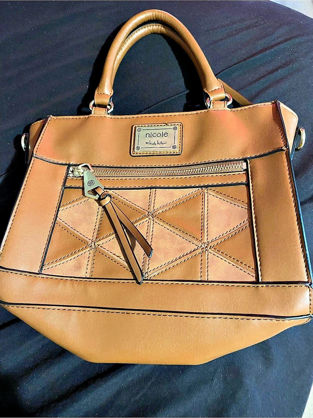 Nicole miller tan brown faux-leather handbag